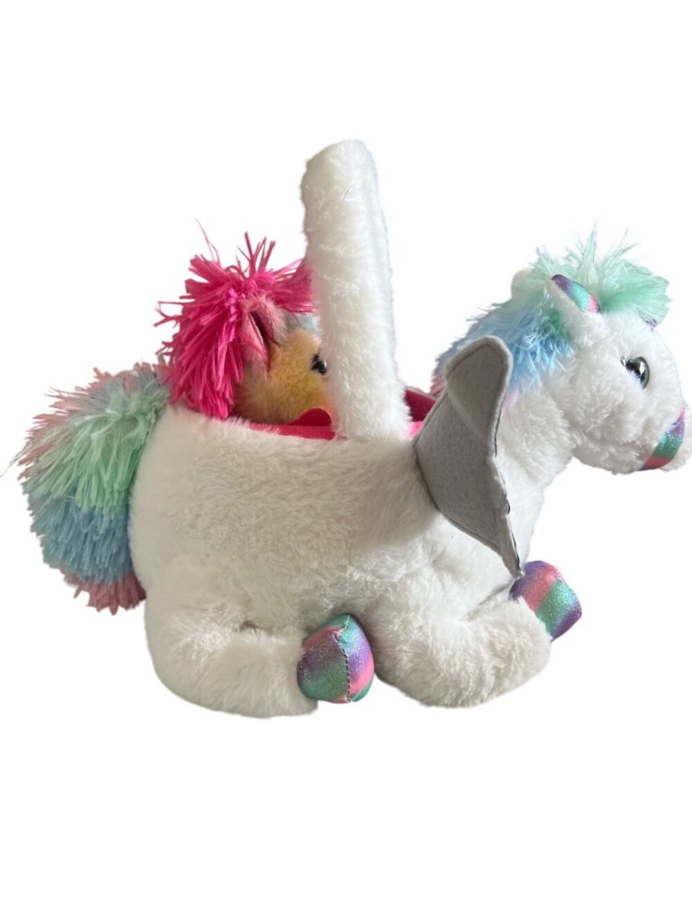 Rainbow Unicorn Plush Purse with stuffed baby unicorn and handle - Picture 6 of 10